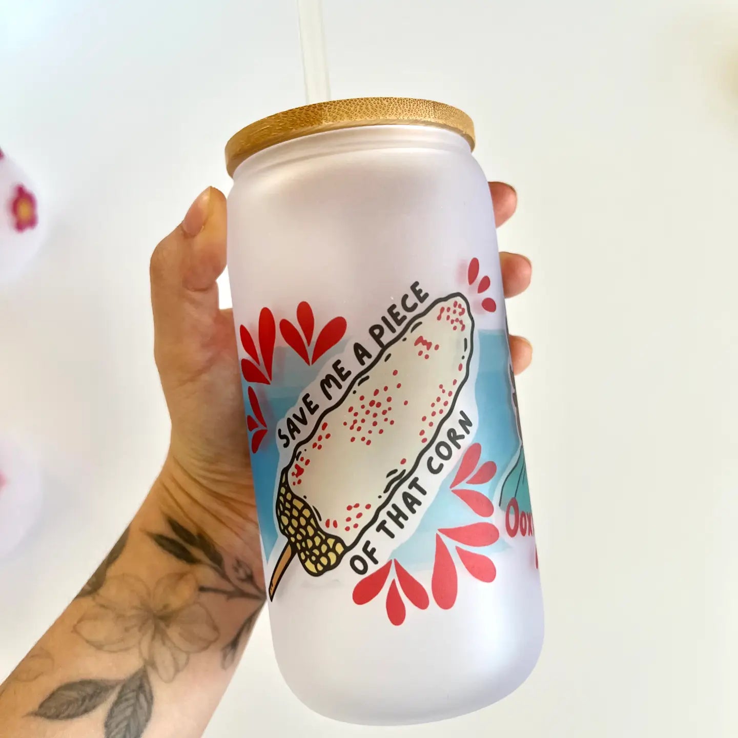 Nacho y Esqueleto Pop Culture Glass Cup with Lid and Straw