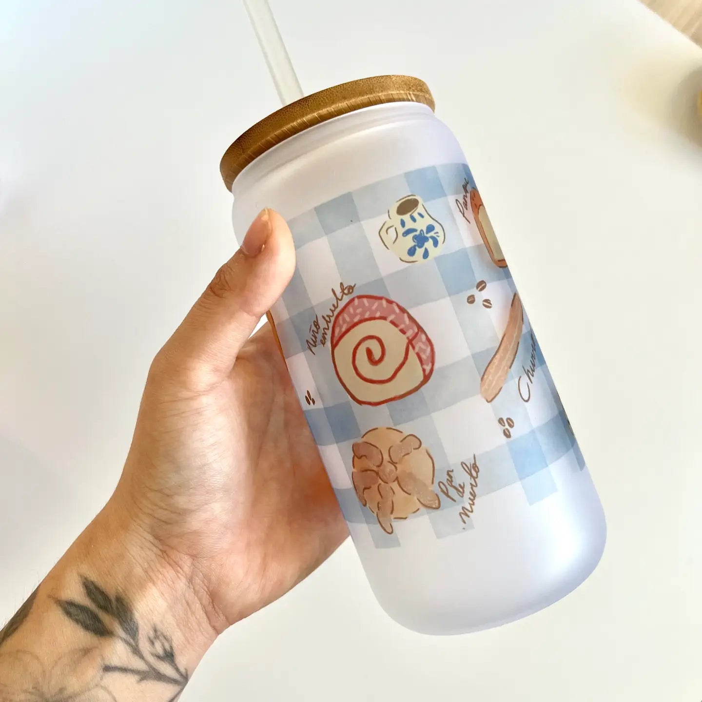 Pan Dulce Glass Cup with Lid and Straw