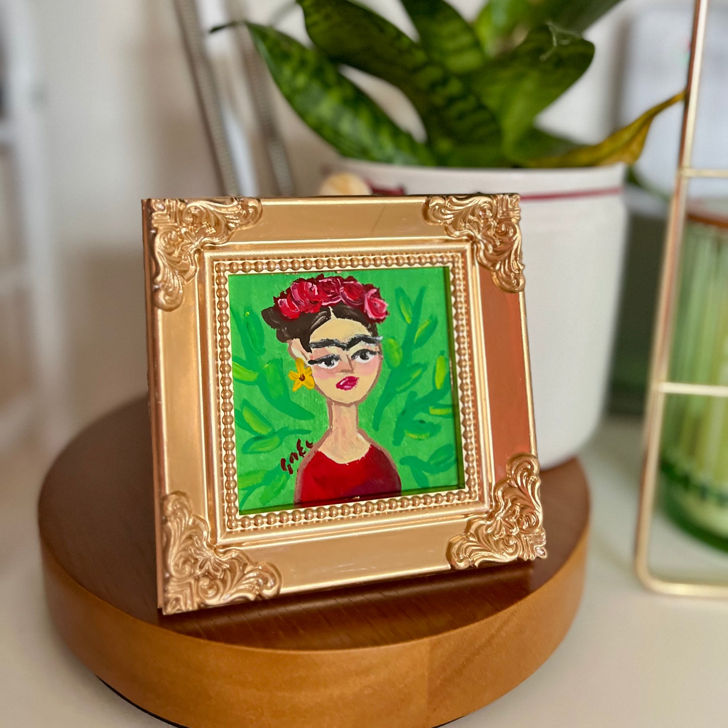 "FRIDA" ORIGINAL HANDMADE PAINTING 4X4 FRAMED