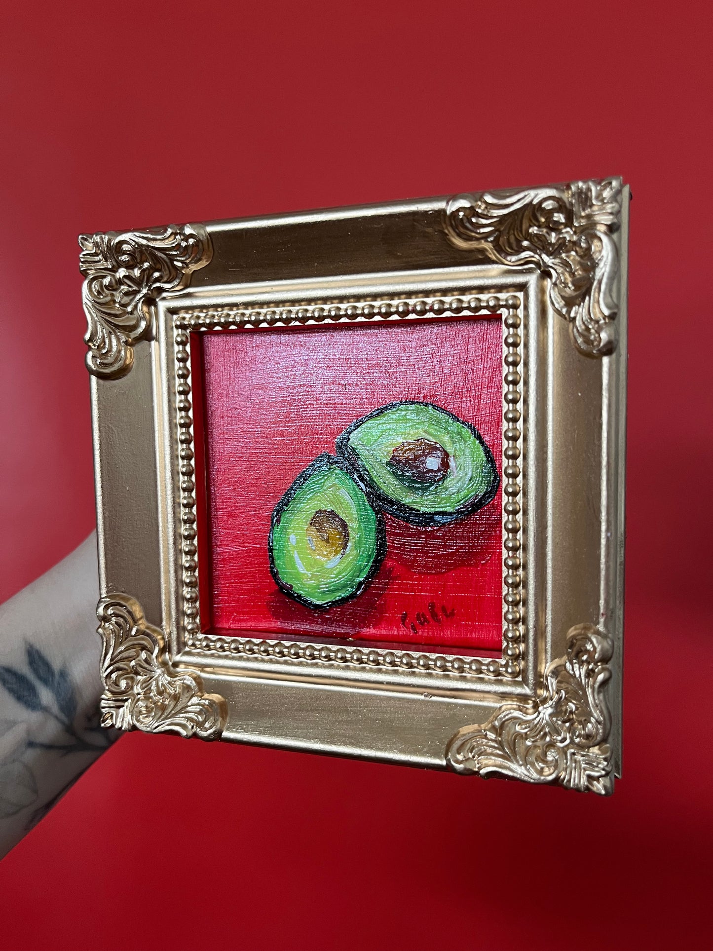 “AGUACATES" ORIGINAL HANDMADE PAINTING 4X4 FRAMED