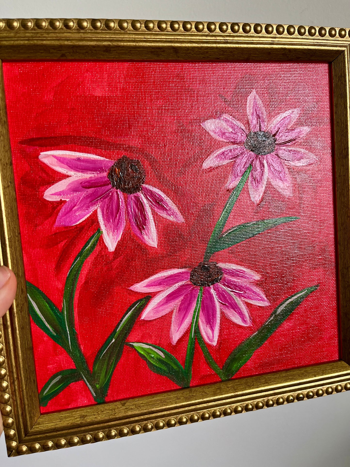 ”LAS FLORES ” ORIGINAL HANDMADE PAINTING 8x8 FRAMED