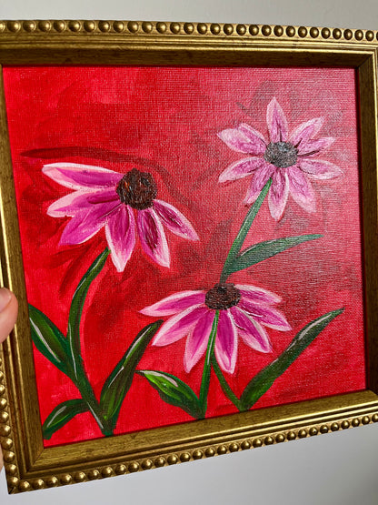 ”LAS FLORES ” ORIGINAL HANDMADE PAINTING 8x8 FRAMED