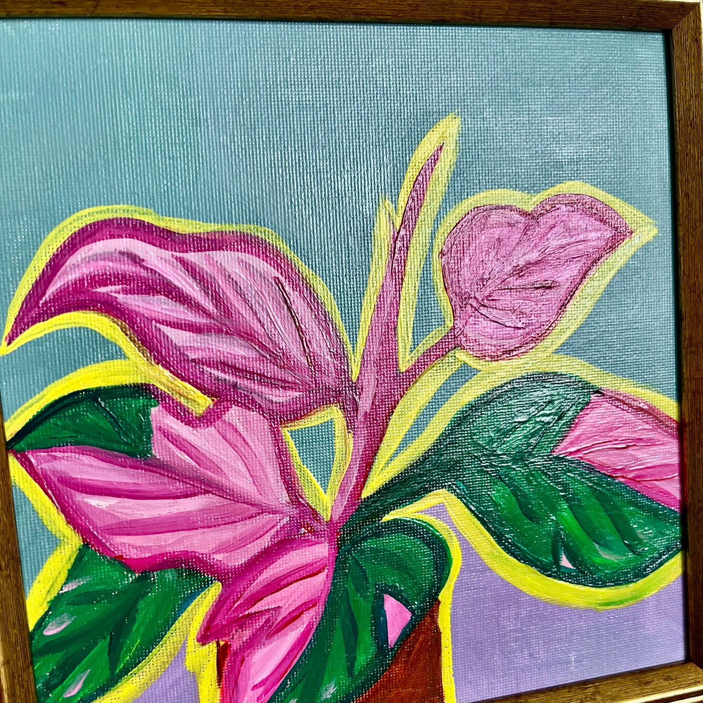 ”MONSTERA ROSA ” ORIGINAL HANDMADE PAINTING 8x8 FRAMED