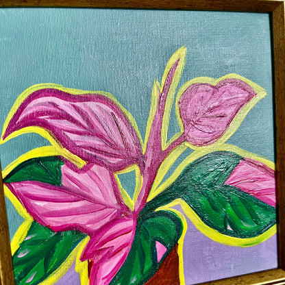 ”MONSTERA ROSA ” ORIGINAL HANDMADE PAINTING 8x8 FRAMED