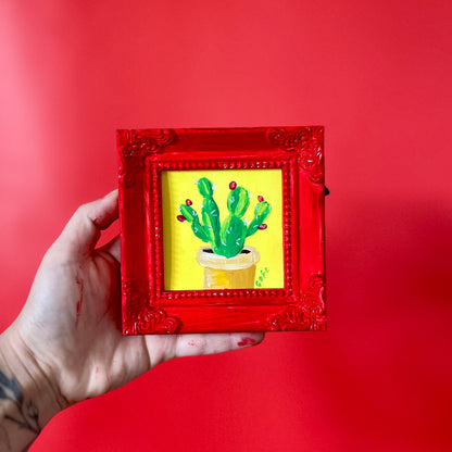 “CACTUS" ORIGINAL HANDMADE PAINTING 4X4 FRAMED