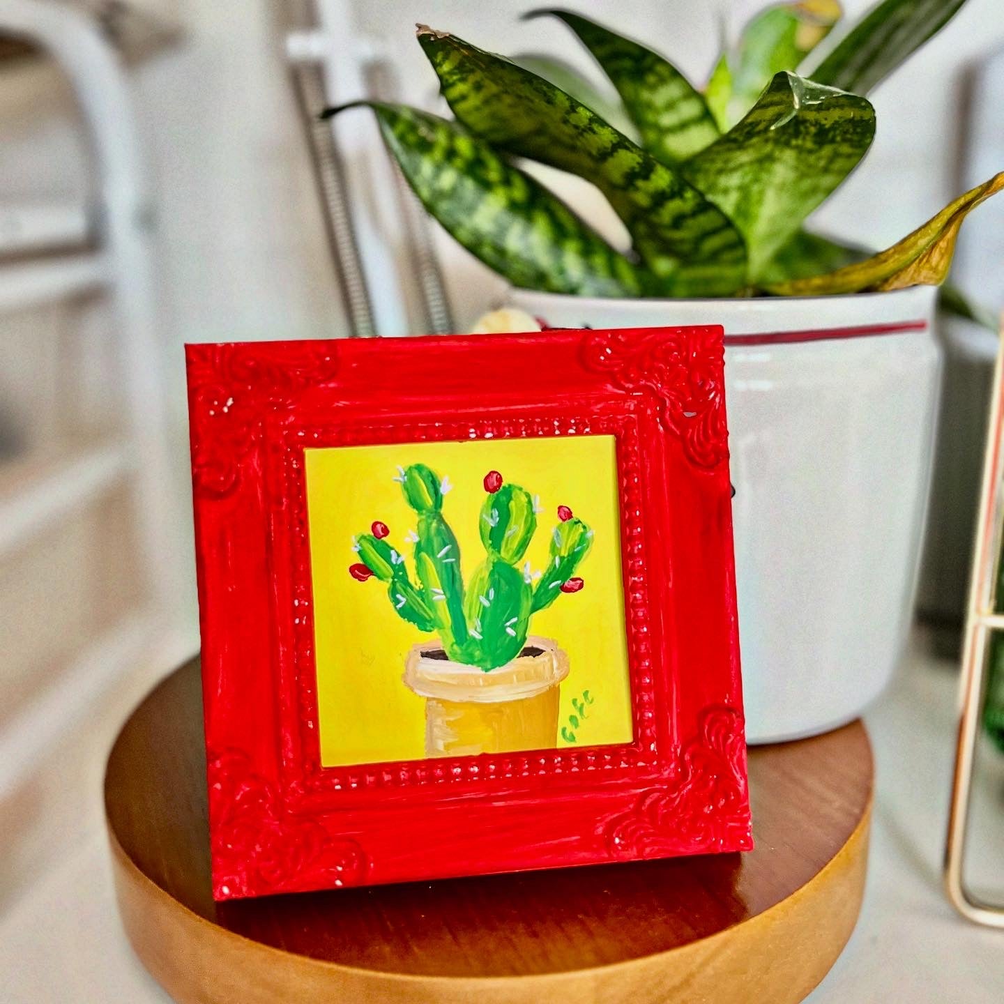 “CACTUS" ORIGINAL HANDMADE PAINTING 4X4 FRAMED