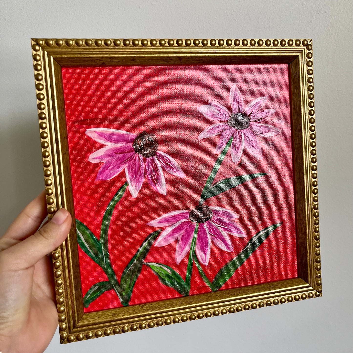 ”LAS FLORES ” ORIGINAL HANDMADE PAINTING 8x8 FRAMED
