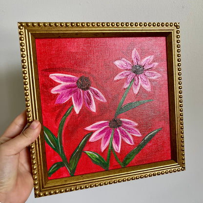 ”LAS FLORES ” ORIGINAL HANDMADE PAINTING 8x8 FRAMED