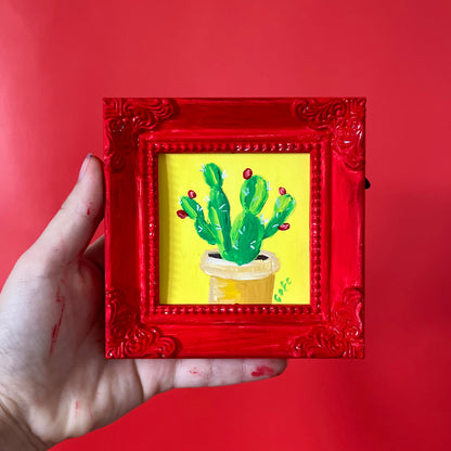 “CACTUS" ORIGINAL HANDMADE PAINTING 4X4 FRAMED
