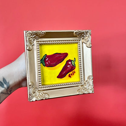 "CHILES" ORIGINAL HANDMADE PAINTING 4X4 FRAMED