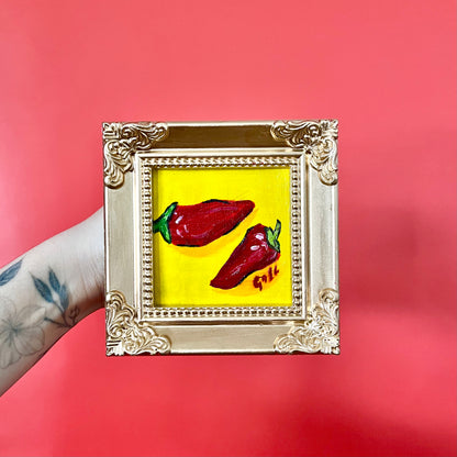 "CHILES" ORIGINAL HANDMADE PAINTING 4X4 FRAMED