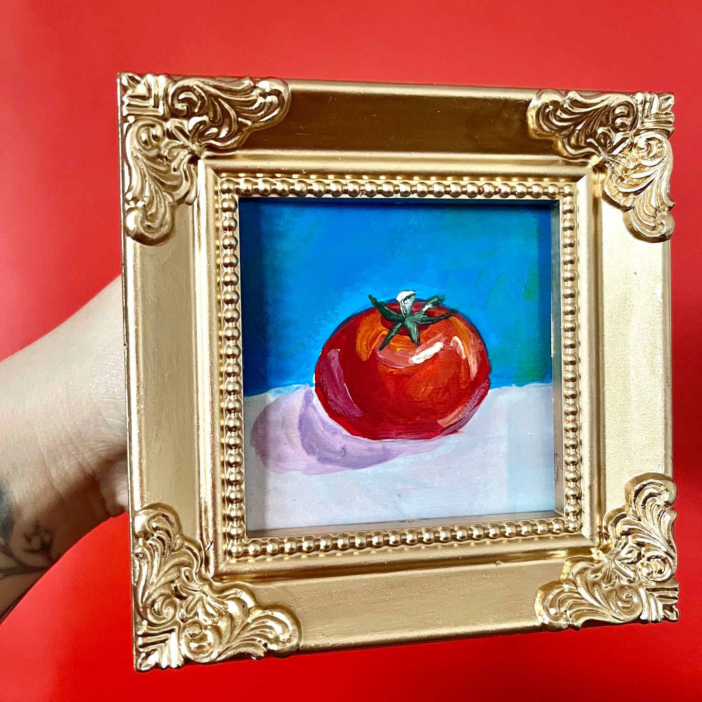 “TOMATE” ORIGINAL HANDMADE PAINTING 4X4 FRAMED