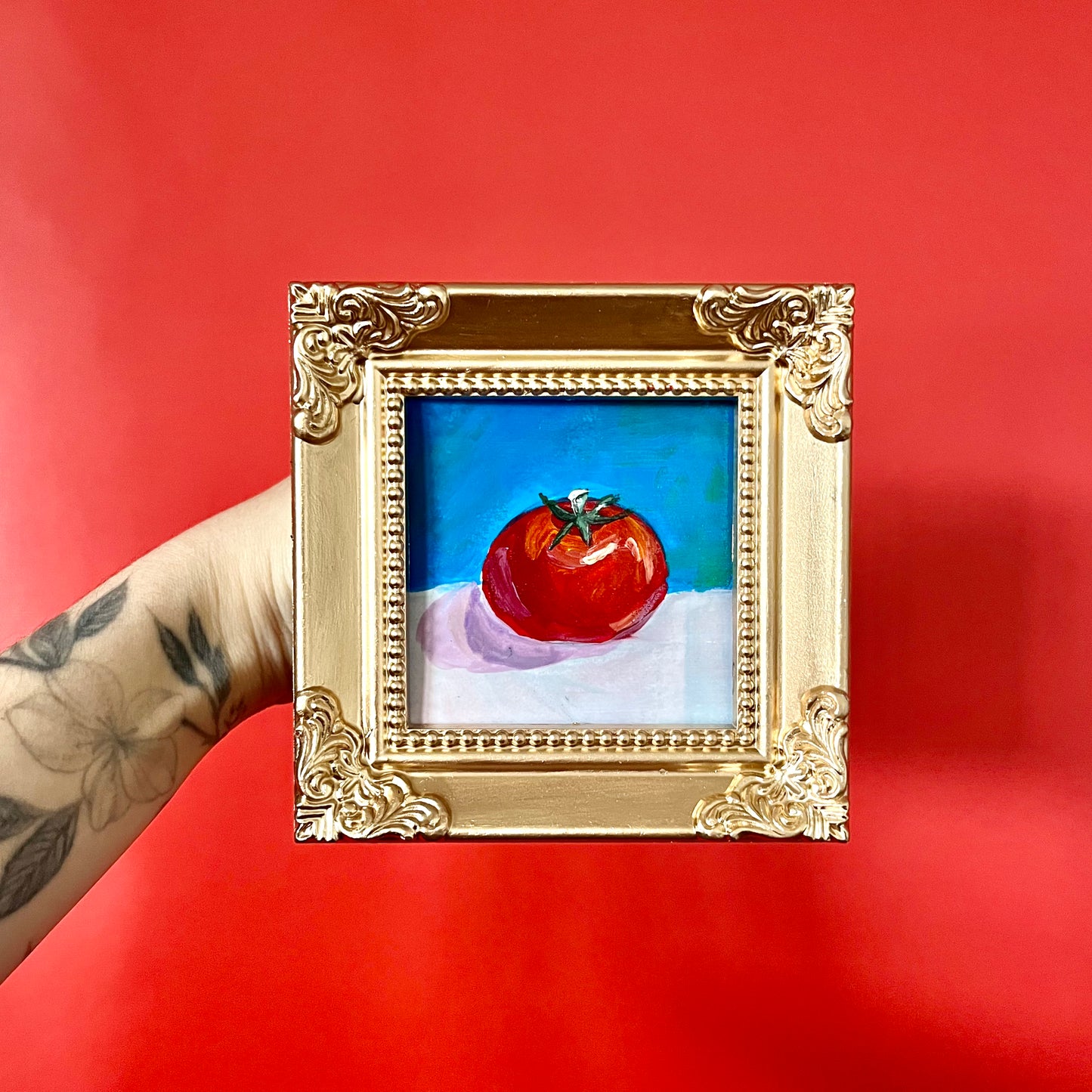“TOMATE” ORIGINAL HANDMADE PAINTING 4X4 FRAMED