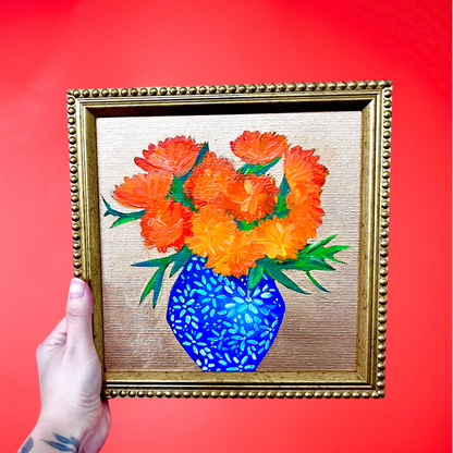 “CEMPASÚCHIL ” ORIGINAL HANDMADE PAINTING 8x8 FRAMED