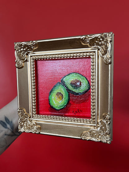 “AGUACATES" ORIGINAL HANDMADE PAINTING 4X4 FRAMED