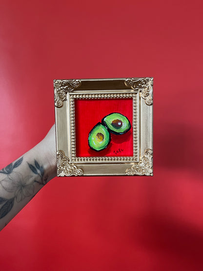 “AGUACATES" ORIGINAL HANDMADE PAINTING 4X4 FRAMED