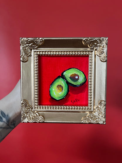 “AGUACATES" ORIGINAL HANDMADE PAINTING 4X4 FRAMED