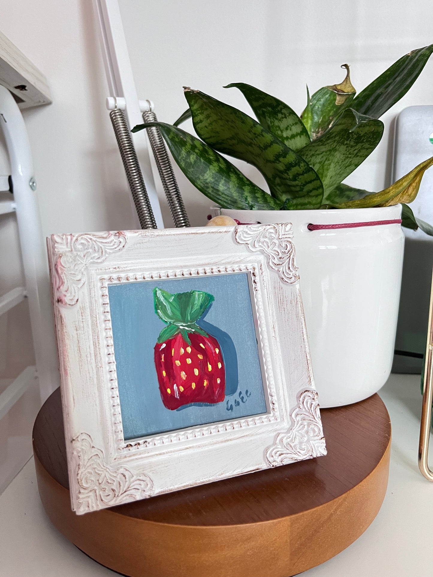 "DULCE DE FRESA" ORIGINAL HANDMADE PAINTING 4X4 FRAMED