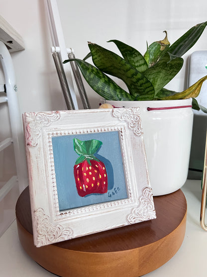 "DULCE DE FRESA" ORIGINAL HANDMADE PAINTING 4X4 FRAMED