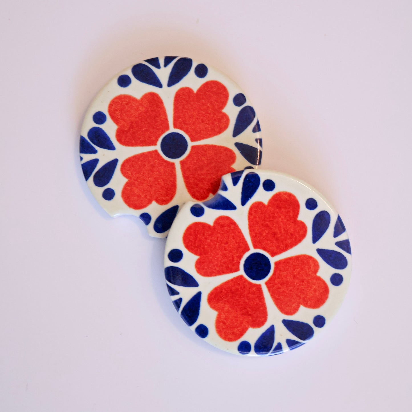 Mexican Flower Tile Style - Car Coasters Set of 2