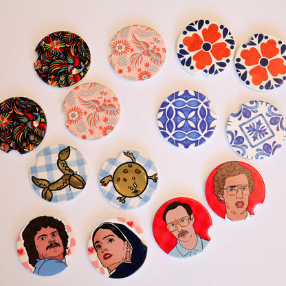 Mexican Flower Tile Style - Car Coasters Set of 2