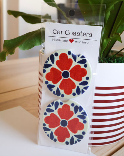 Mexican Flower Tile Style - Car Coasters Set of 2